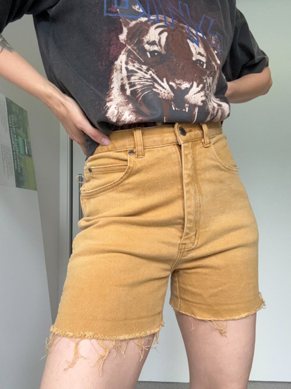 Vintage Pure Jeanswear Mustard High Rise Cutoff Denim Shorts